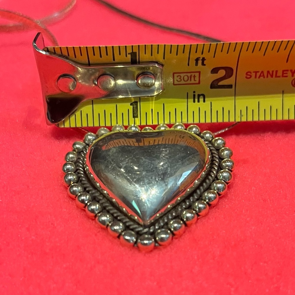 Vintage sterling silver 925 Puffy Heart Brooch/Necklace - Picture 5 of 10